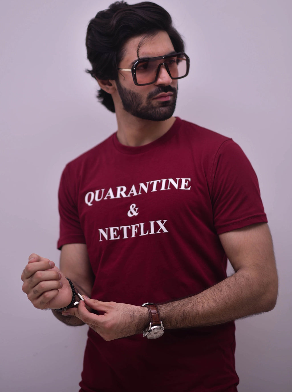 Quarantine & Netflix - Basic Maroon Premium Cotton T-Shirt